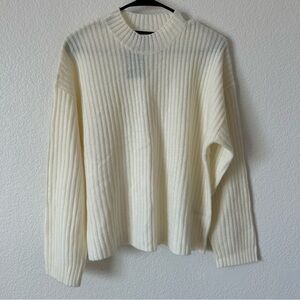 Forever 21 Ivory Ribbed Knit Mock Neck Neutral, Layer, Academia, Sweater